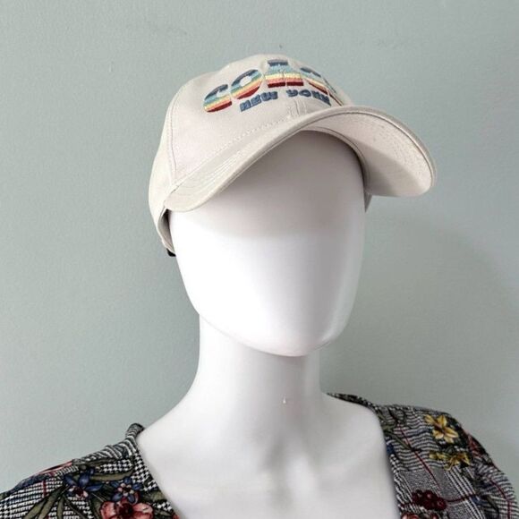 Coach Logo Rainbow Striped Women's Baseball Cap Hat - Picture 10 of 13